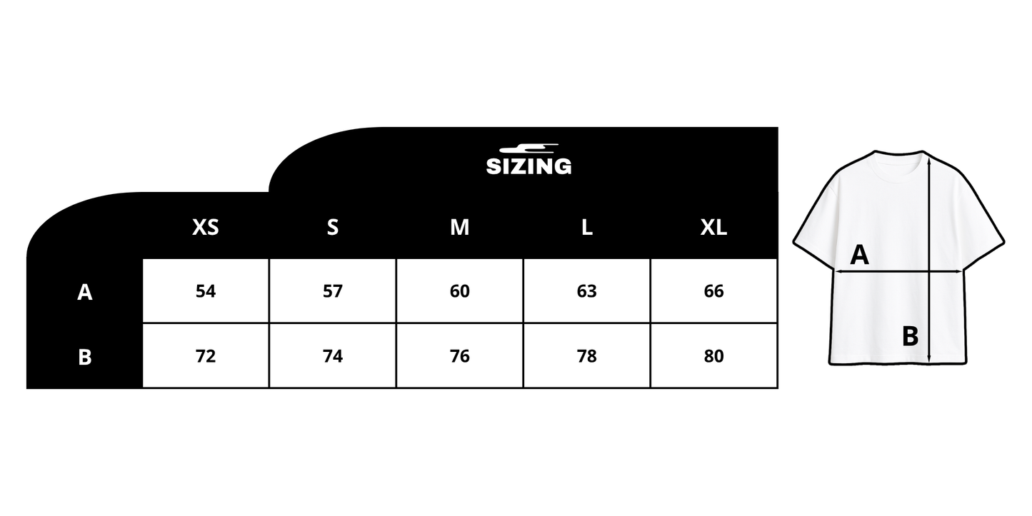 Guide des tailles/dimensions des t-shirts afin d'aider les clients à choisir la bonne taille.
Dimension A & B du XS au XL