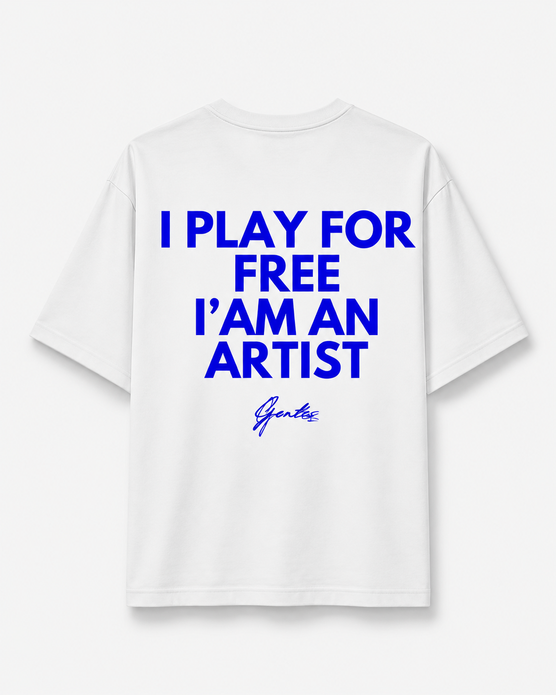 T-shirt Oversize épais aux manches mi-longues. Design DJ "I PLAY FOR FREE I'AM AN ARTIST". Vue de dos