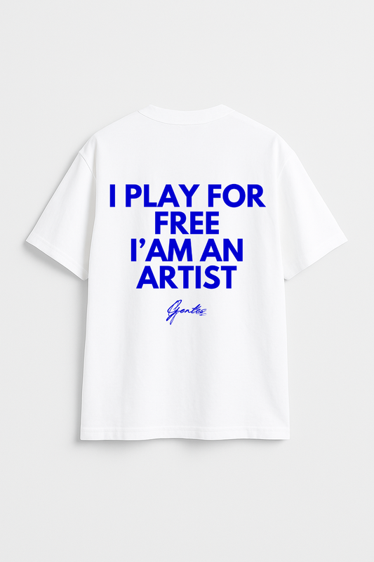 T-shirt Oversize épais aux manches mi-longues. Design DJ "I PLAY FOR FREE I'AM AN ARTIST". Vue de dos