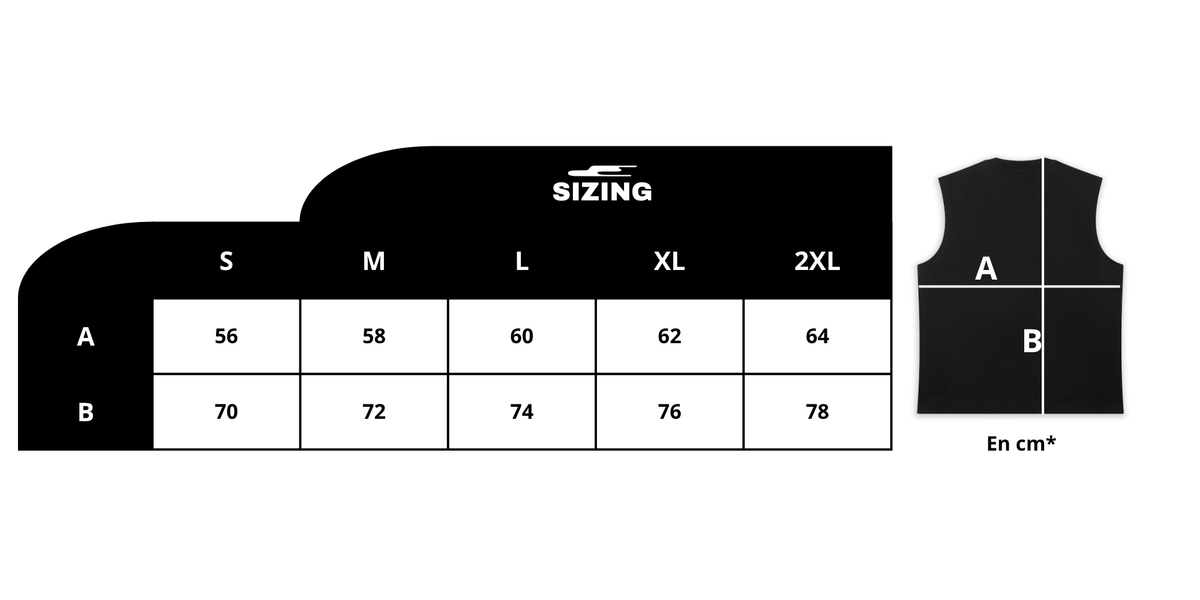 Guide des tailles débardeur, t-shirt sans manche noir à la mode, très quali.