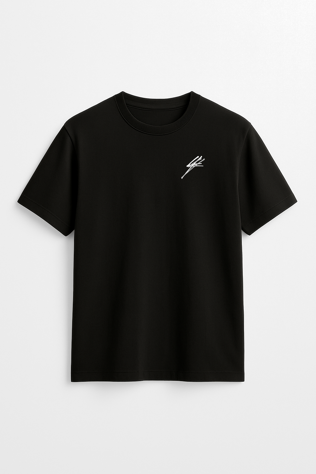 T-shirt coupe classique noir avec logo coeur brodé en blanc et gris