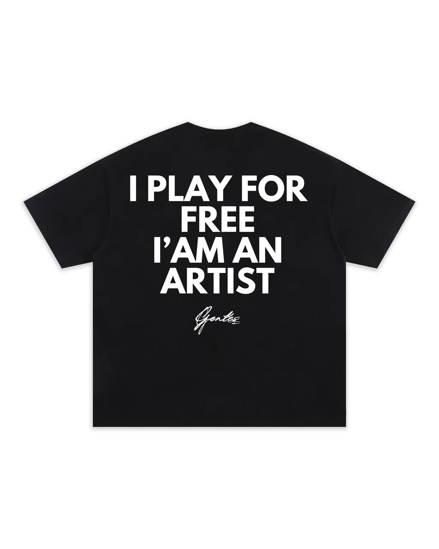 T-shirt Oversize épais aux manches mi-longues. Design DJ. Vue de dos.
Inscription en impressionn numérique "I PLAY FOR FREE I'AM AN ARTIST" designé et en collaboration avec le DJ Raphaël Palmeer