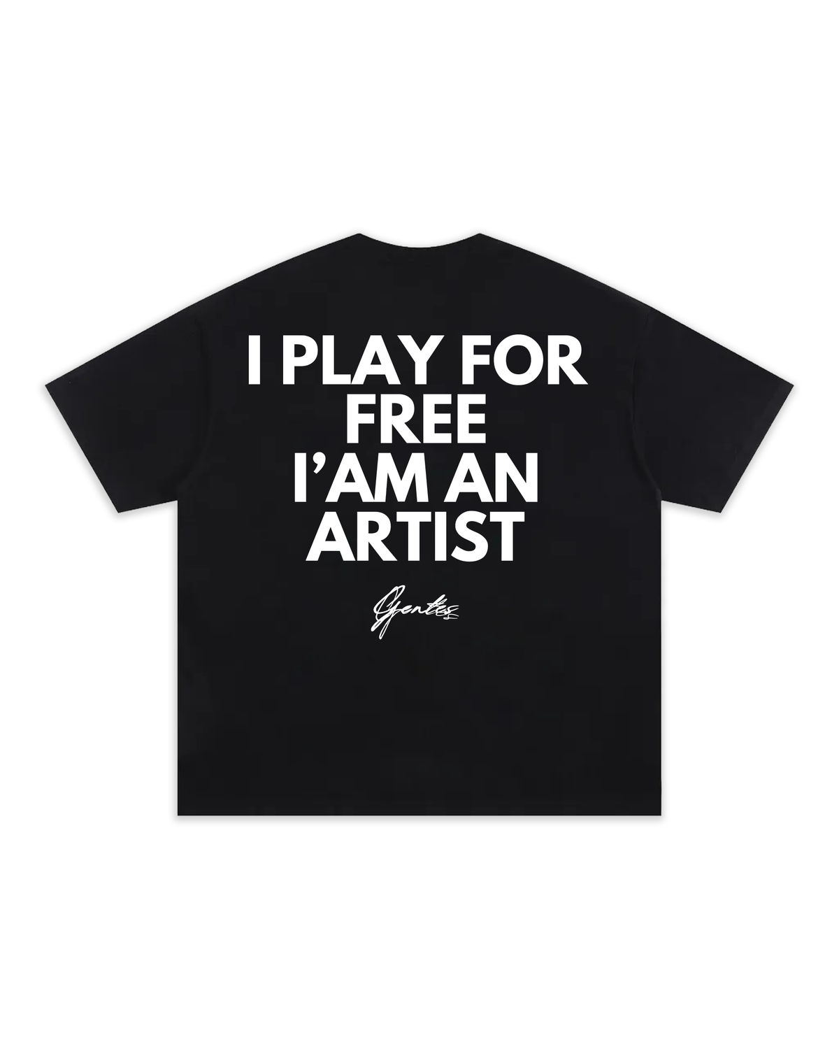 T-shirt Oversize épais aux manches mi-longues. Design DJ. Vue de dos.
Inscription en impressionn numérique "I PLAY FOR FREE I'AM AN ARTIST" designé et en collaboration avec le DJ Raphaël Palmeer
