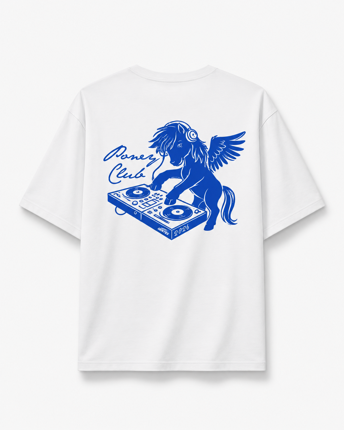 Dos du t-shirt collector en collaboration avec le poney club de Toulouse, édition 2026. version bleu et blanc.