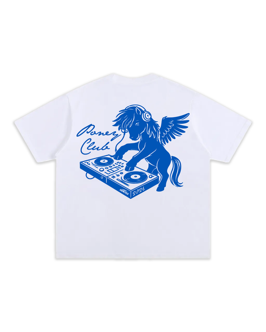 Dos du t-shirt collector en collaboration avec le poney club de Toulouse, édition 2026. version bleu et blanc.
Je ne peux pas j'ai PONEY