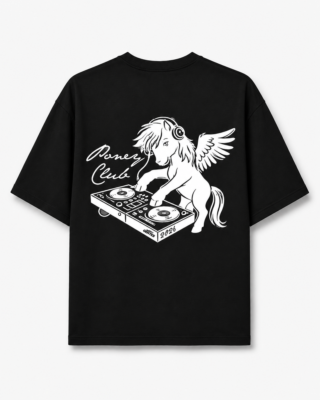 Dos du t-shirt collector en collaboration avec le poney club de Toulouse, édition 2026. version noir et blanc.