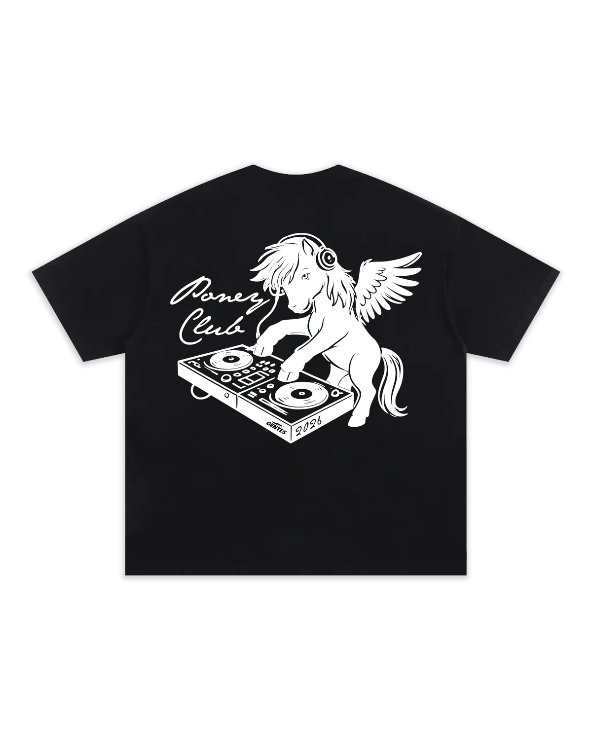 Dos du t-shirt collector en collaboration avec le poney club de Toulouse, édition 2026. version noir et blanc.
J'peux pas j'ai poney!
