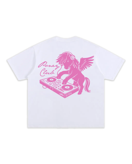 Dos du t-shirt collector en collaboration avec le poney club de Toulouse, édition 2026. version rose et blanc.
J'peux pas j'ai poney
