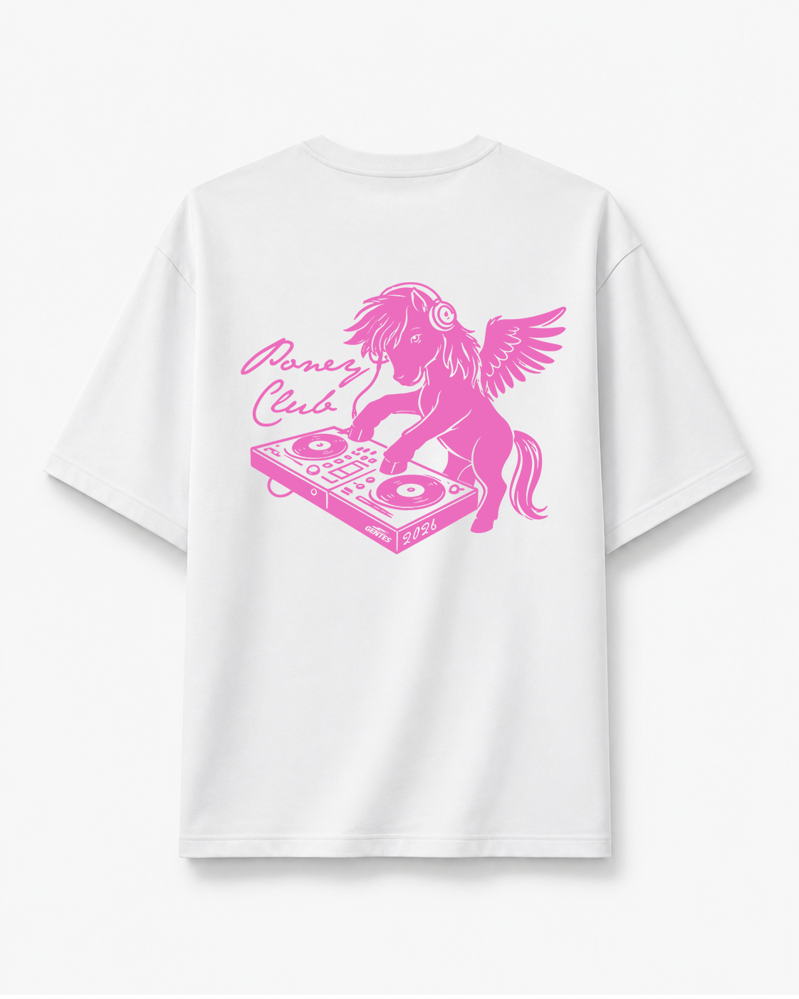 Dos du t-shirt collector en collaboration avec le poney club de Toulouse, édition 2026. version rose et blanc.