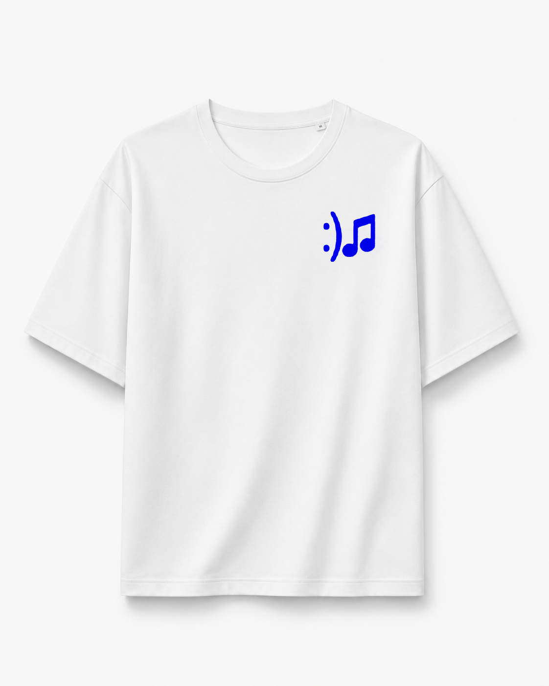 T-shirt Oversize épais aux manches mi-longues. Design DJ. Vue de face
T-shirt blanc, logo bleu.