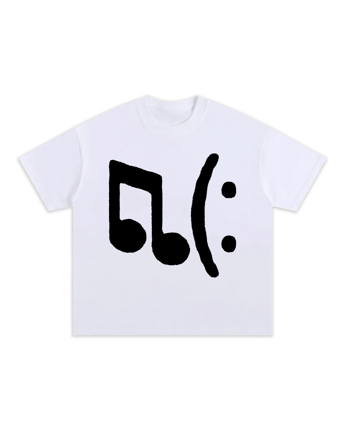 T-shirt Oversize épais aux manches mi-longues. Design DJ Inversé. Vue de face. Note de musique et smiley, t-shirt de dj