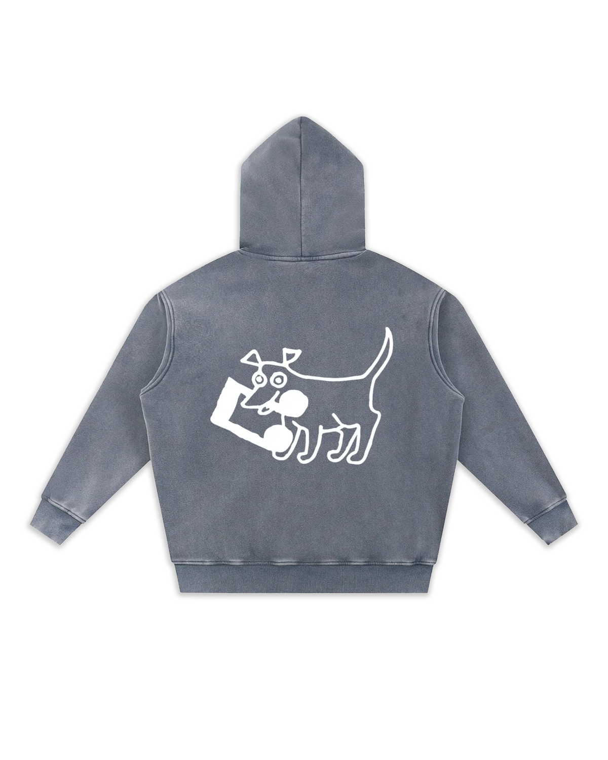 Dos du sweat Doggy, coloris blue gray délavé avec un gros logo dog.