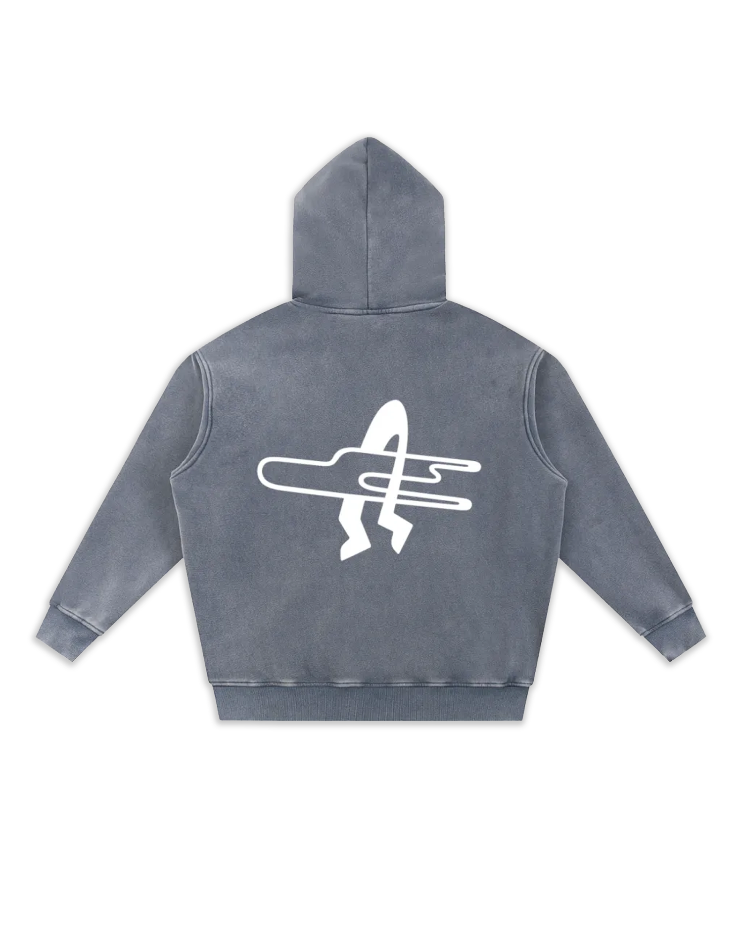 Dos du sweat surfy, coloris blue gray délavé avec un gros logo surf gentes.