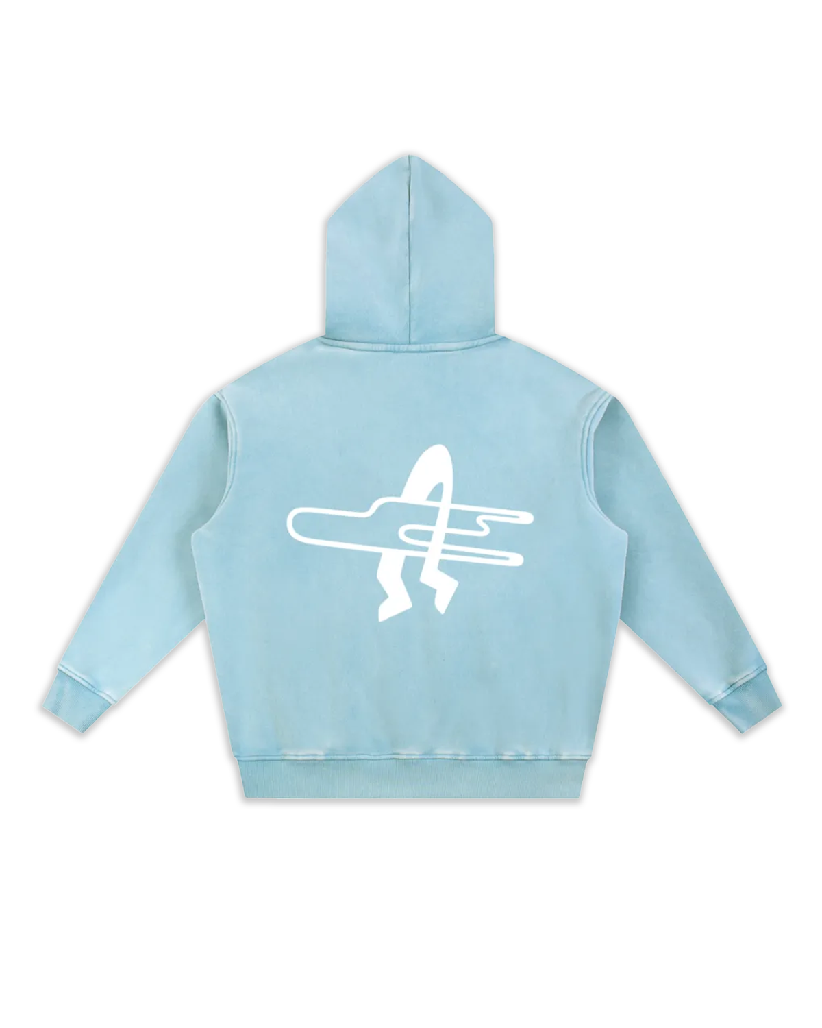 Dos du sweat surfy, coloris blue lake délavé avec un gros logo surf gentes.