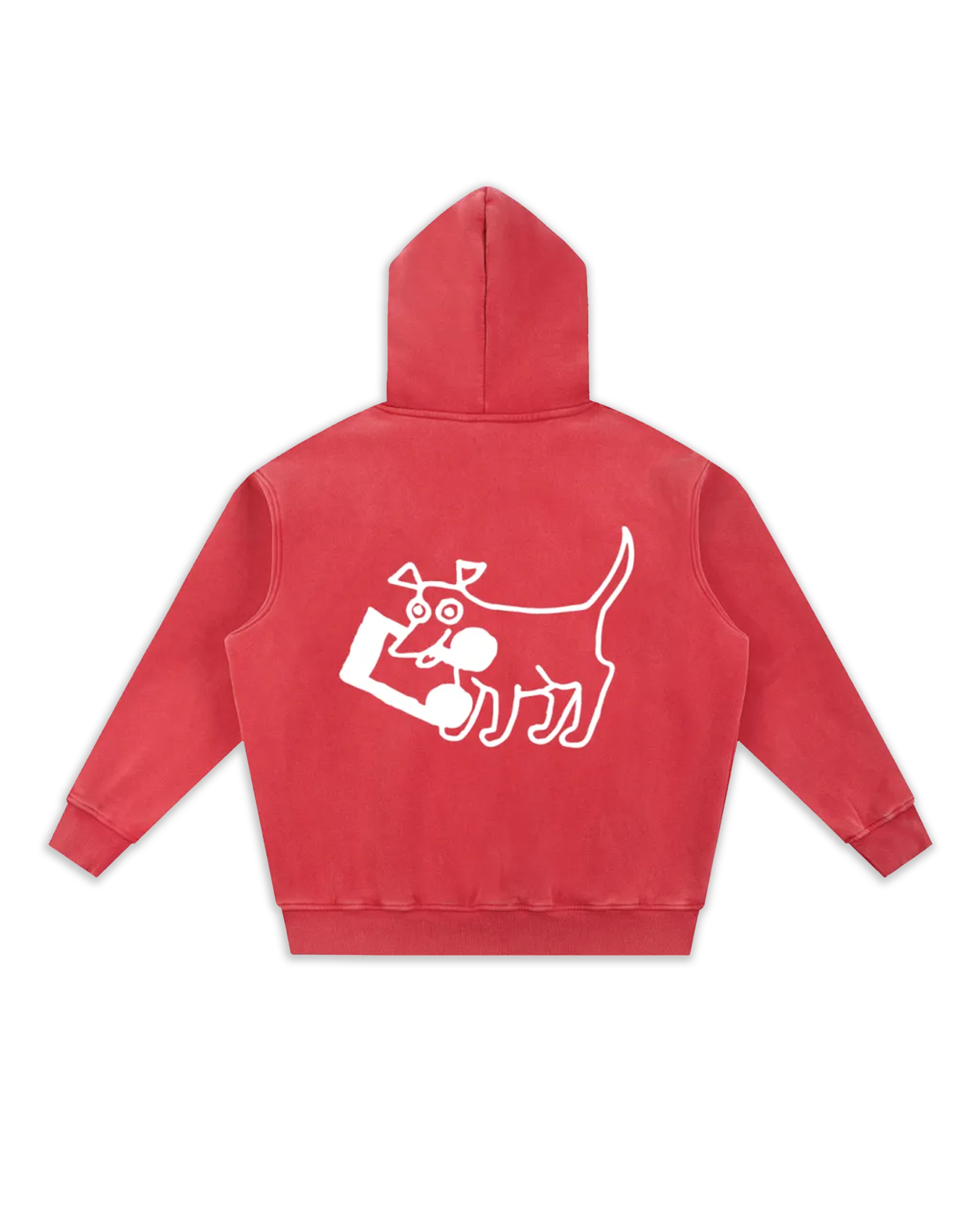 Dos du sweat Doggy, coloris red délavé avec un gros logo dog.