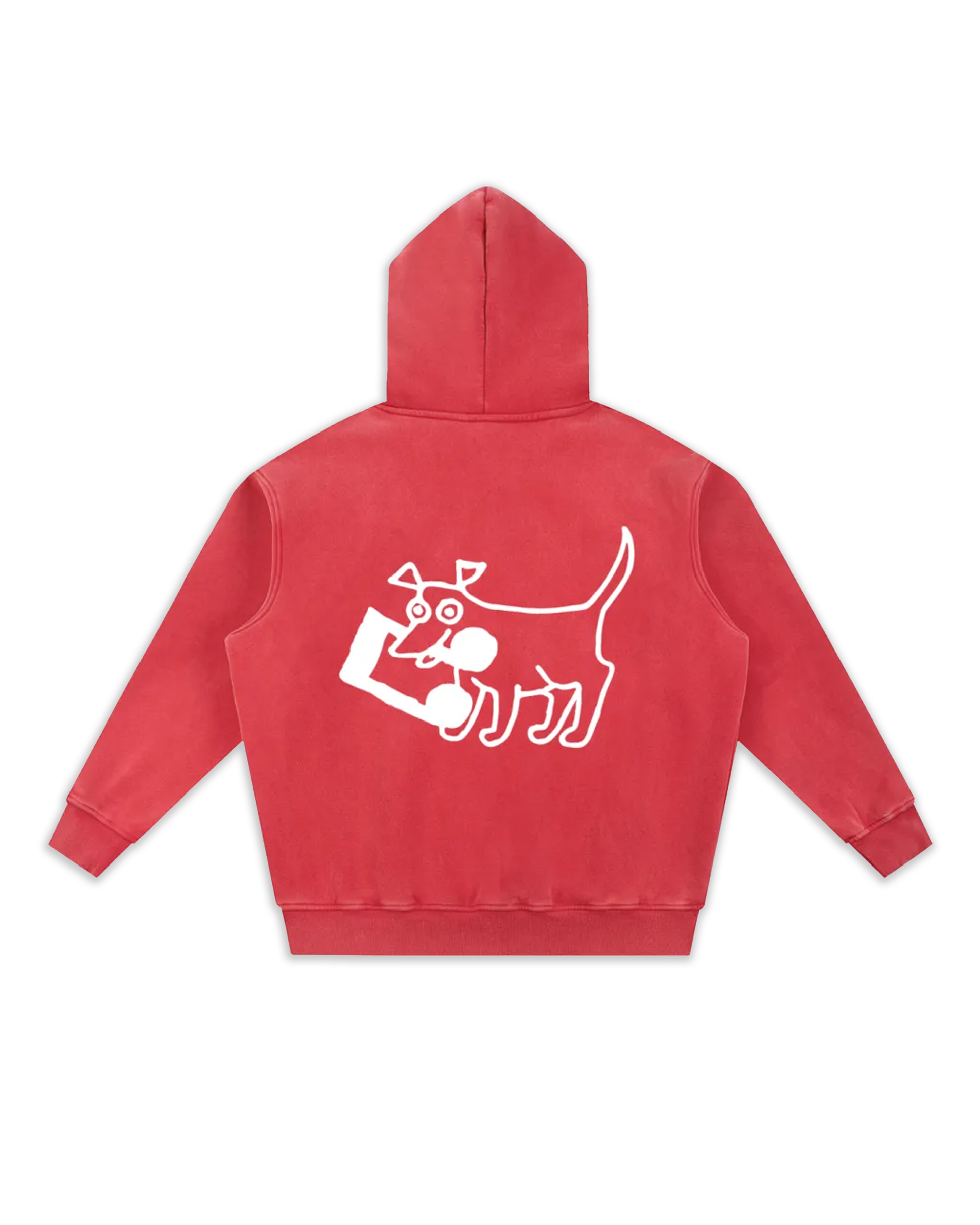 Dos du sweat Doggy, coloris red délavé avec un gros logo dog.