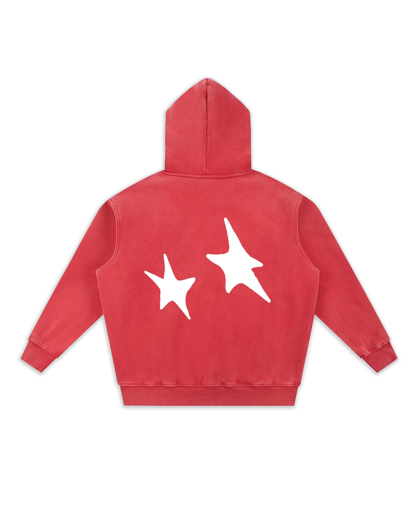 Dos du sweat Stary, coloris red délavé avec de belles étoiles dans le dos marqués en impression DTF.